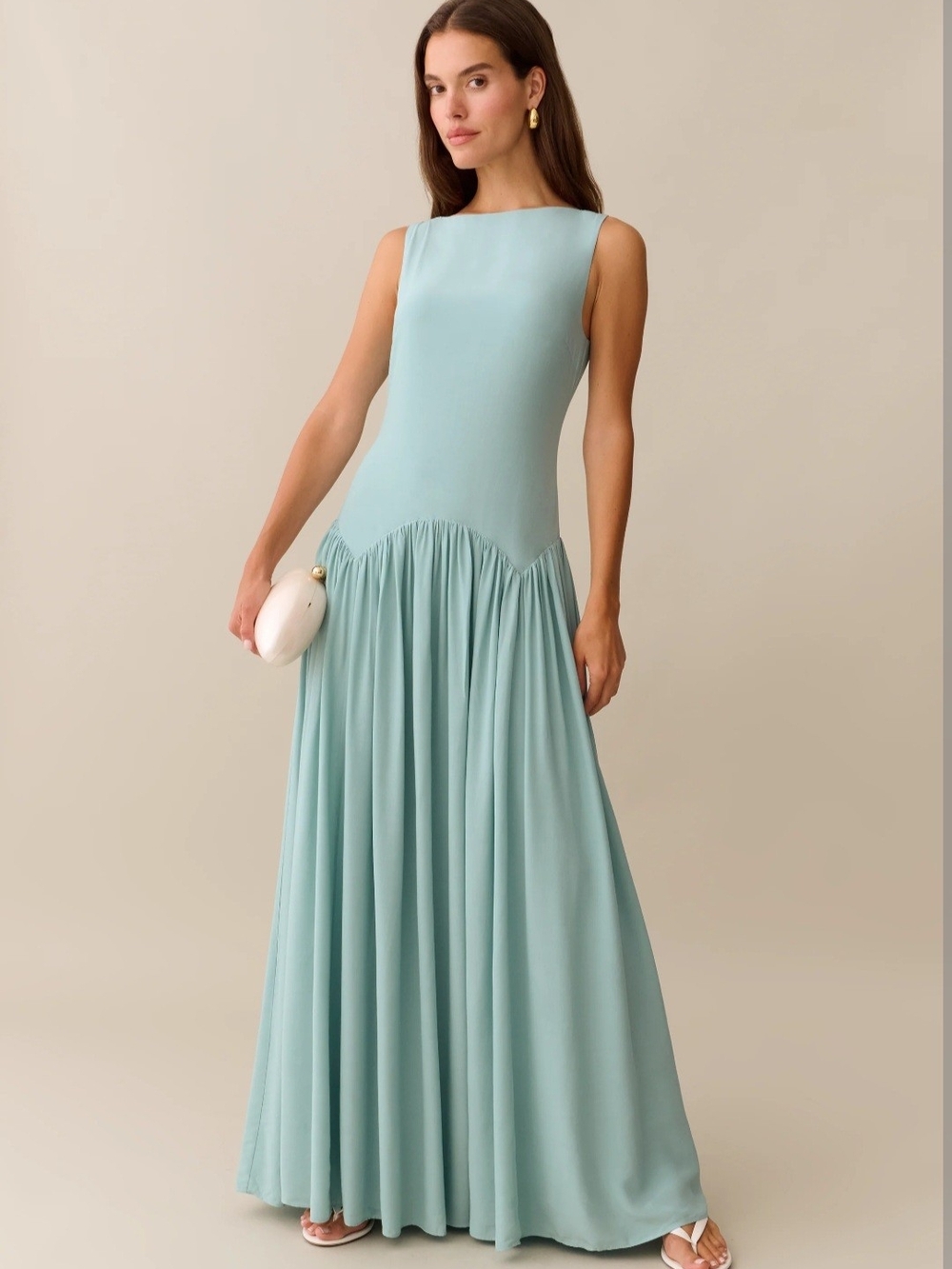 Few Moda Sleeveless Light Sage Maxi Dress with Gathered Skirt